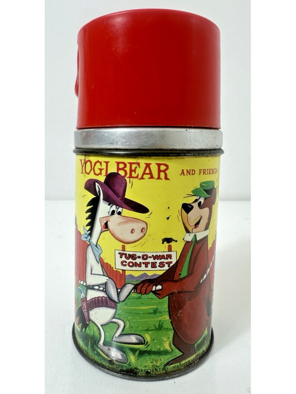 Vintage 1961 Yogi Bear And Friends Aladdin Metal Thermos Hanna Barbera Cartoon
